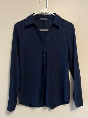 Adrianna Papell Deep Navy Ribbed Button-Down Shirt